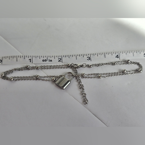 Double-Layer Silver Padlock Necklace - Picture 7 of 10